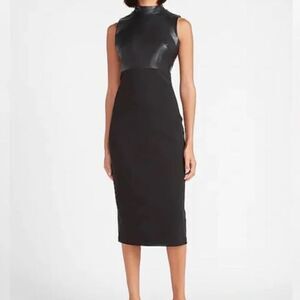 EXPRESS | Faux Leather Upper Black Crepe Bottom Sleeveless Midi Dress | Medium